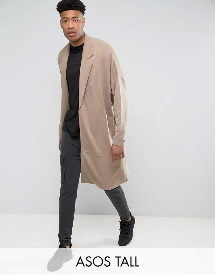 Asos Tall Extreme Oversized Longline Jersey Duster Jacket - Beige