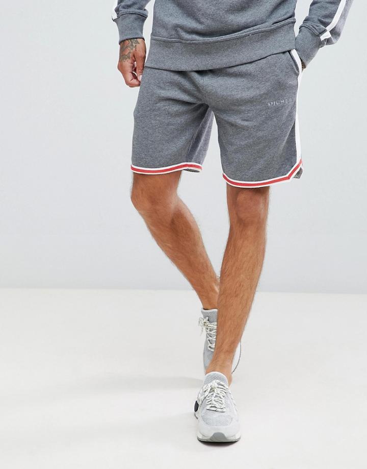 Diesel Logo Embroidered Jersey Shorts With Side Stripe - Gray