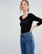Asos T-shirt With Long Sleeve And Scoop Neck - Black