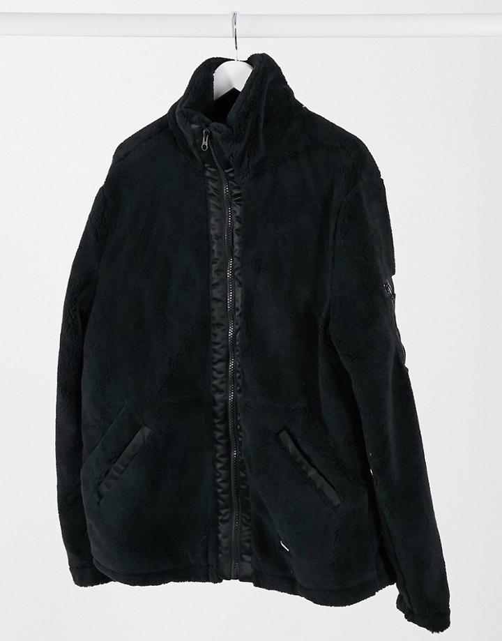 Asos Unrvlld Spply Zip Through Fleece Jacket In Black
