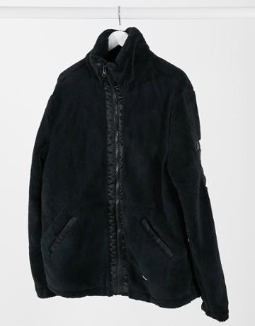 Asos Unrvlld Spply Zip Through Fleece Jacket In Black