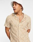 Selected Homme Revere Short Sleeve Shirt In Diamond Print In White