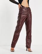 Na-kd Button Front Faux Leather Pants In Burgundy-black