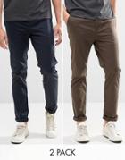 Asos 2 Pack Slim Chinos In Navy And Khaki Save 15%