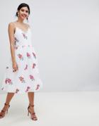 Little Mistress Full Prom Skater Dress In Rose Embroidery-multi