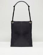 Asos Design Leather Vintage Shopper With Front Pocket - Black