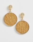 Asos Design Drop Earrings In Raffia - Gold