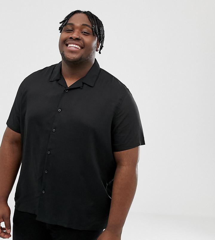 New Look Plus Revere Collar Black Shirt - Black