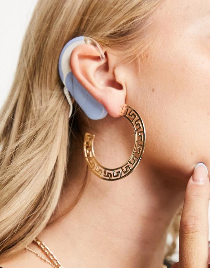Topshop Greek Key Cutout Hoop Earrings In Gold