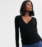 Asos Design Maternity Deep Wrap Top In Black