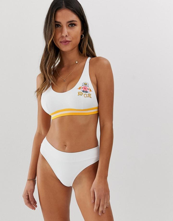 Rip Curl Locals Only Logo Crop Bikini Top In White