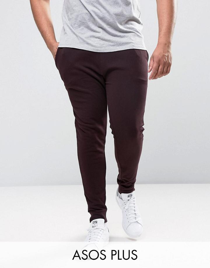 Asos Plus Super Skinny Joggers In Burgundy - Purple