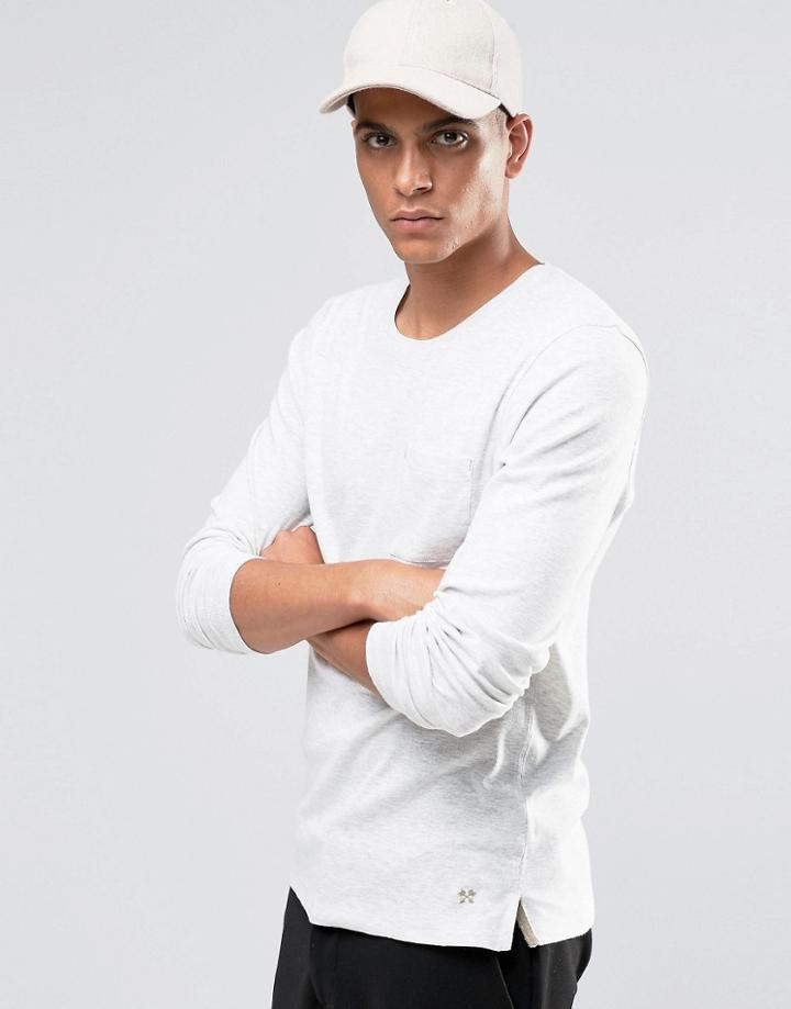 Selected Homme Slubbed Long Sleeve Pocket T-shirt - White