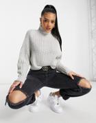 Brave Soul Bianca High Neck Fisherman Sweater In Gray-grey