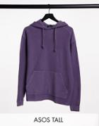 Asos Design Tall Oversized Washed Purple Hoodie In Reverse Loopback