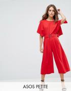 Asos Petite Tea Jumpsuit With Elasticated Belt - Red