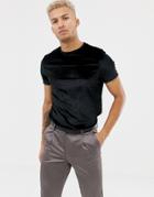 Asos Design Longline Velour T-shirt In Black - Black