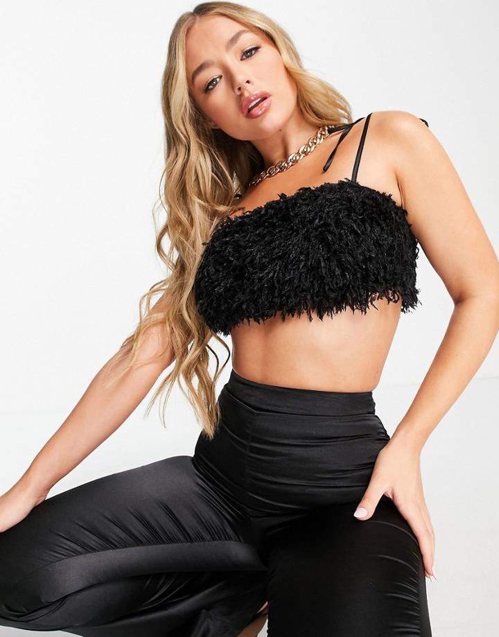 Asyou Fluffy Crop Top In Black - Part Of A Set-white