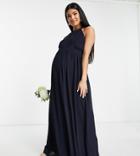 Tfnc Maternity Bridesmaid Chiffon Maxi Dress With Pleated Front In Navy
