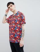 Night Addict Printed Rever Collar Short Sleeve Shirt - Red