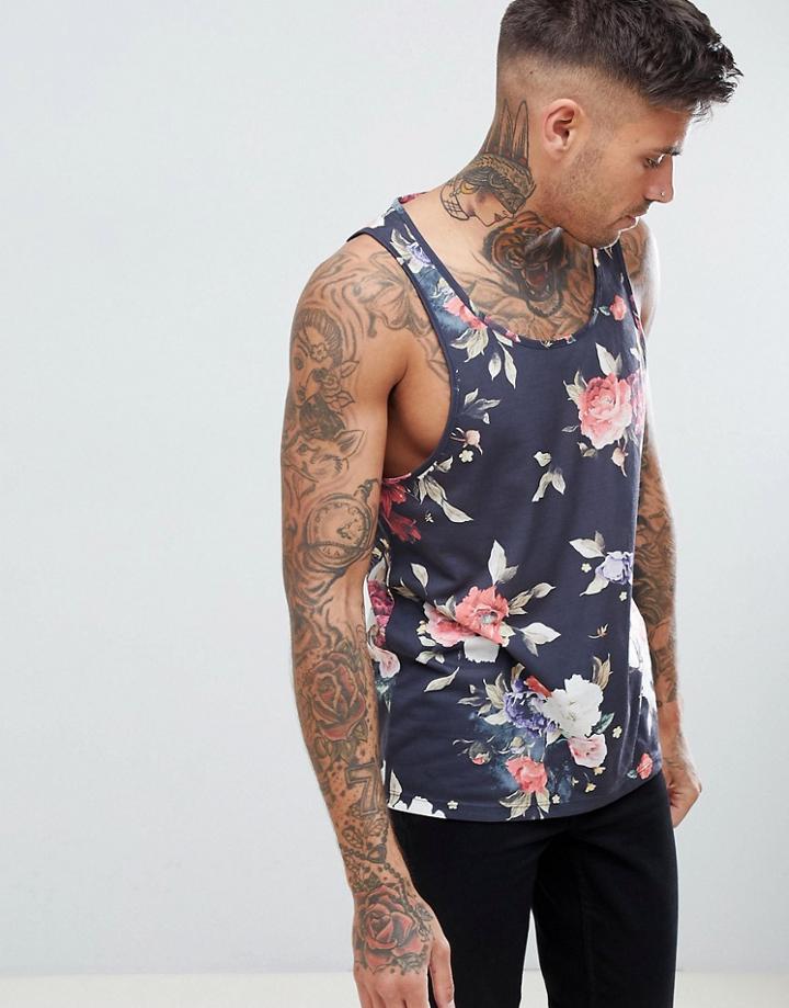 Urban Threads Floral Print Tank - Black