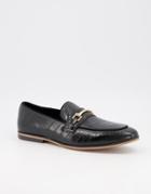 Asos Design Loafers In Black Faux Leather With Croc Effect On Natural Sole