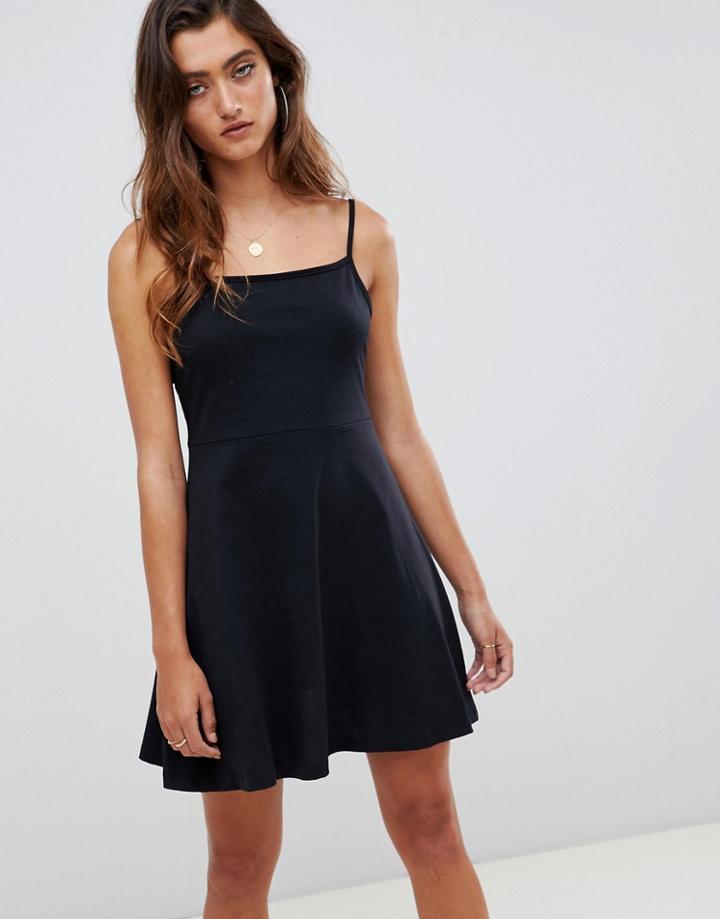 Asos Design Mini Square Neck Skater Dress - Black