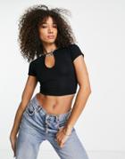 Asos Design Fitted Crop Top With Keyhole Detail In Black