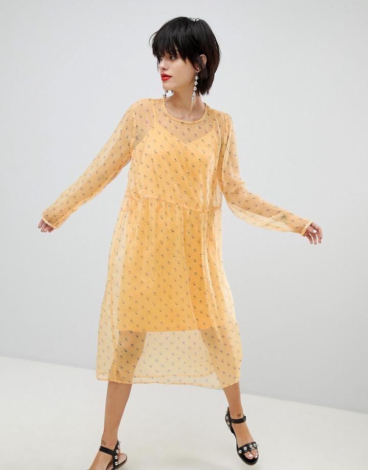 Pieces Ditsy Floral Dress - Yellow