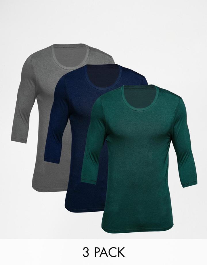 Asos Extreme Muscle 3/4 Sleeve T-shirt With Crew Neck 3 Pack Save 21%