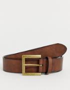Asos Dseign Faux Leather Wide Belt In Brown With Burnished Edges And Vintage Gold Burnished Buckle - Brown