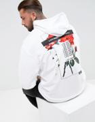 Asos Longline Oversized Hoodie With Floral Back Print - White