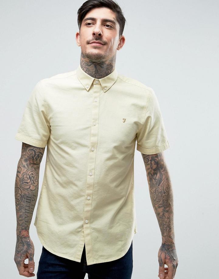 Farah Brewer Short Sleeve Shirt Oxford Slim Fit Buttondown In Yellow - Yellow