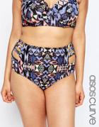 Asos Curve Bright Geo-tribal Print Lattice High Waist Bikini Bottom - Bright Geo-tribal