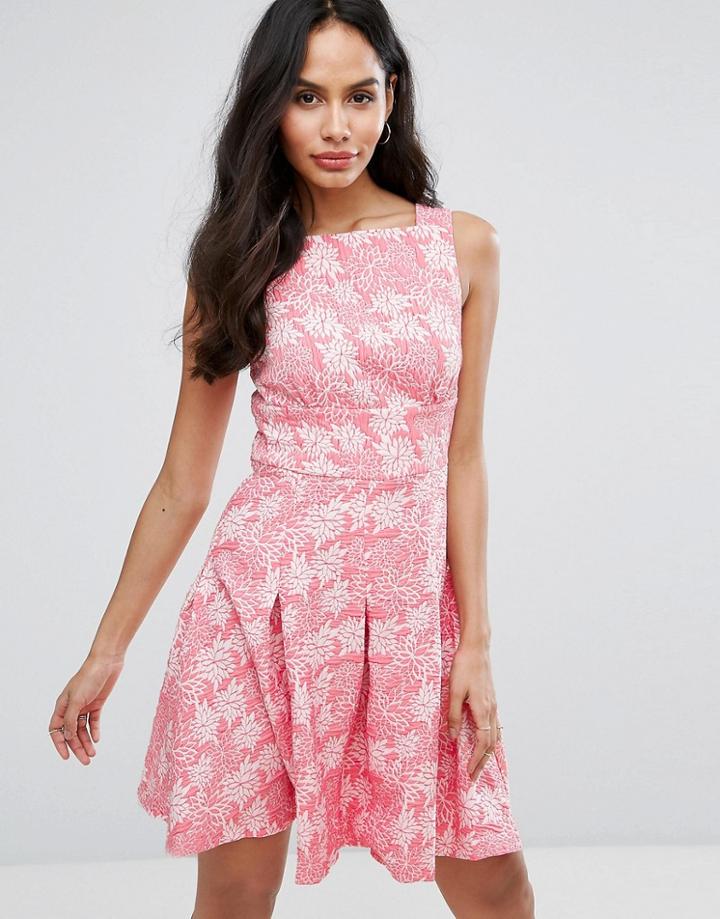Closet London Bardot Textured Skater Dress - Pink