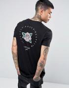 Asos Longline T-shirt With Oakland Rose Back Print - Black