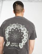 Mennace T-shirt In Washed Black With Chest And Back Print
