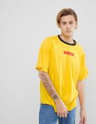 Asos Design Oversized T-shirt With Symbol Print In Yellow And Raglan - Yellow