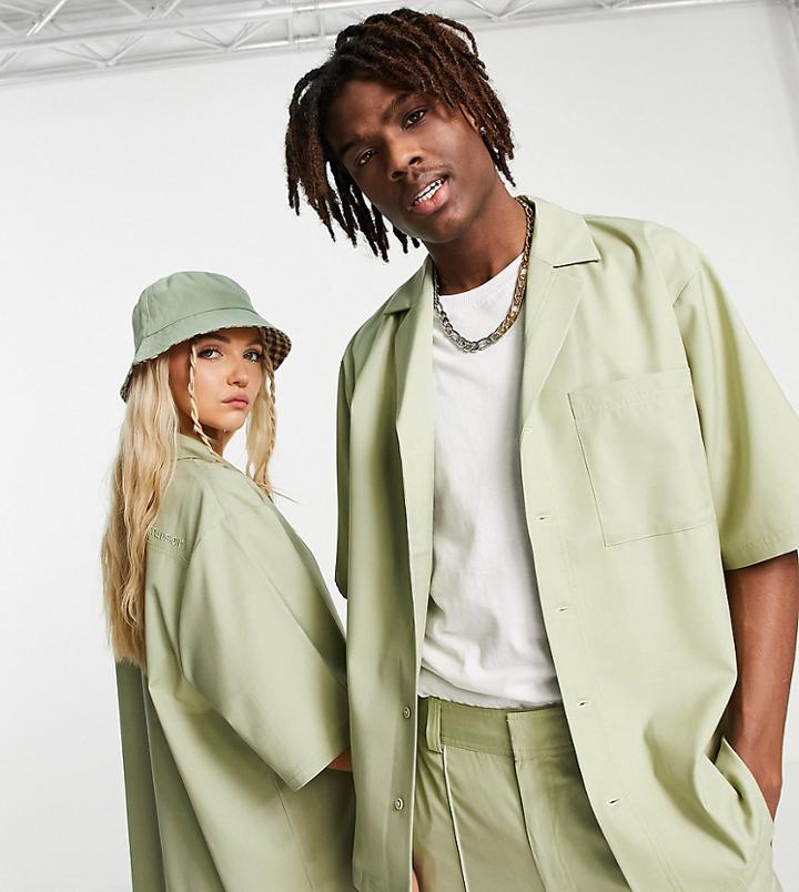 Collusion Unisex Short Sleeve Boxy Shirt In Green - Part Of A Set