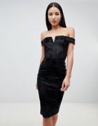 Ax Paris Bardot Velvet Midi Dress - Black
