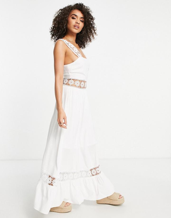 Parisian Broderie Insert Maxi Dress In White