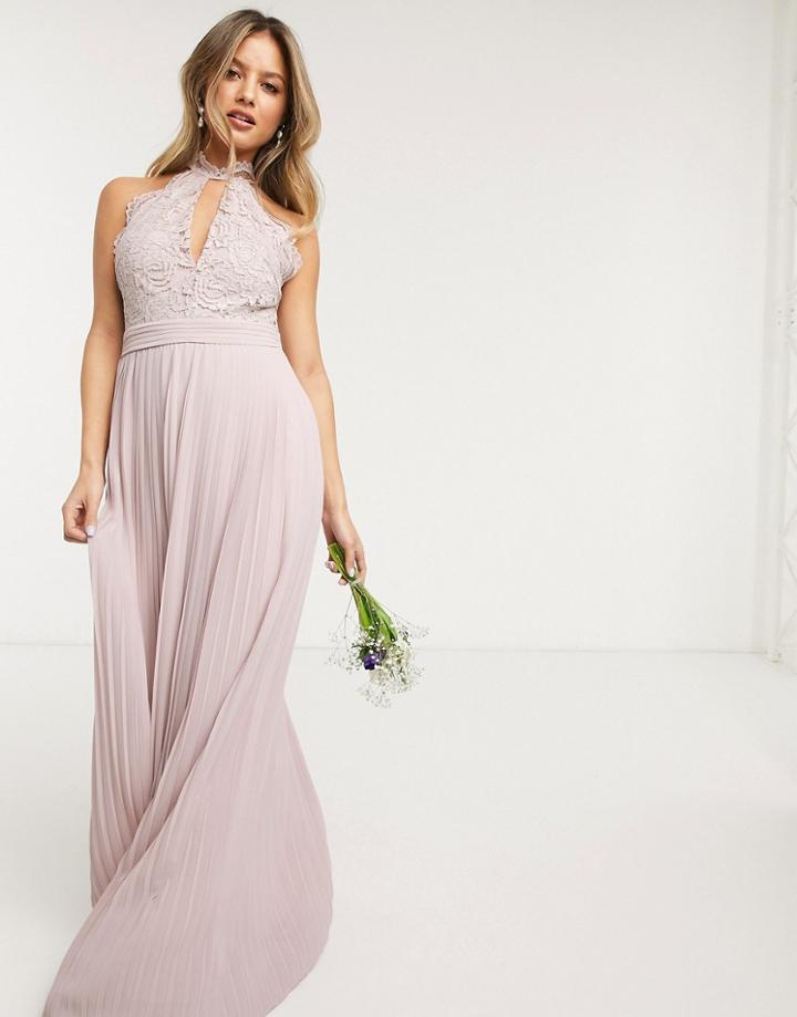 Tfnc Bridesmaid Lace Halterneck Maxi Dress In Pink
