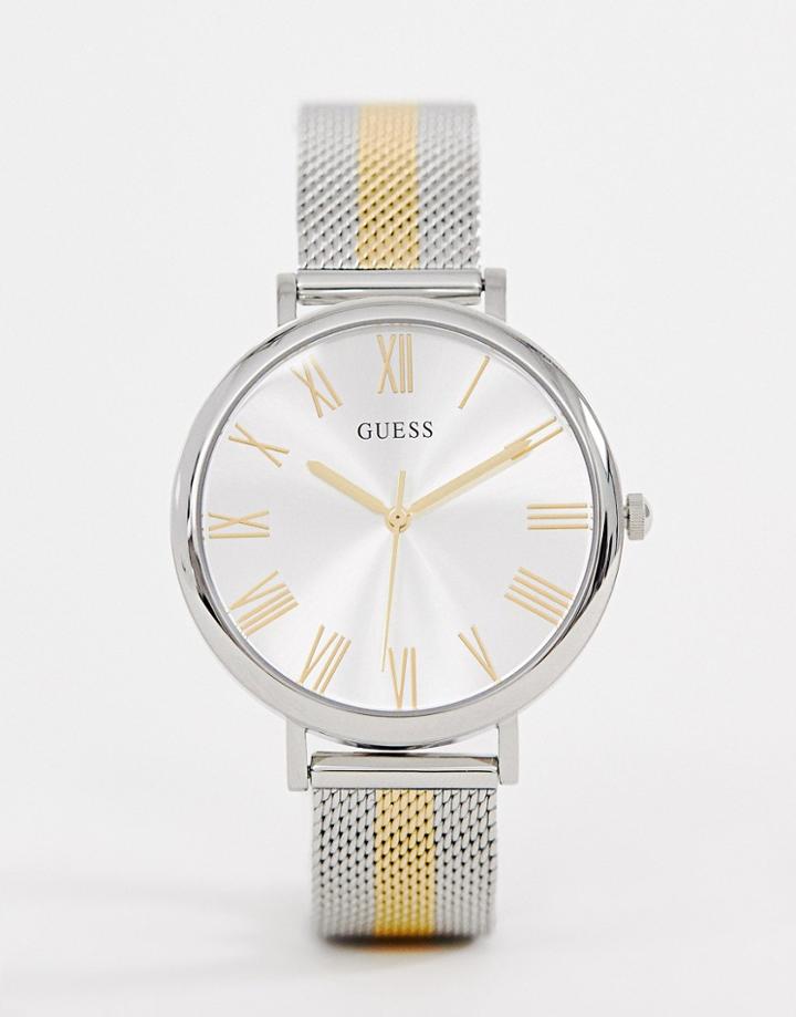Guess W1155l1 Lenox Mixed Metal Mesh Watch - Silver