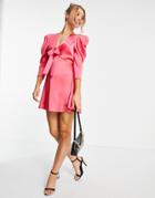 Miss Selfridge Satin Plunge Mini Dress In Hot Pink