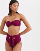 Fashion Union Bandeau Ribbed Bikini Top In Berry-purple