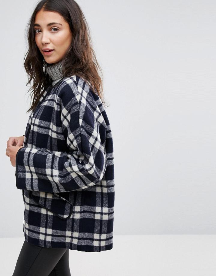Parka London Katrina Short Wool Check Coat - Black