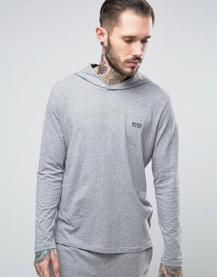 Boss By Hugo Boss Hooded Long Sleeve Top Regular Fit Grey - Gray