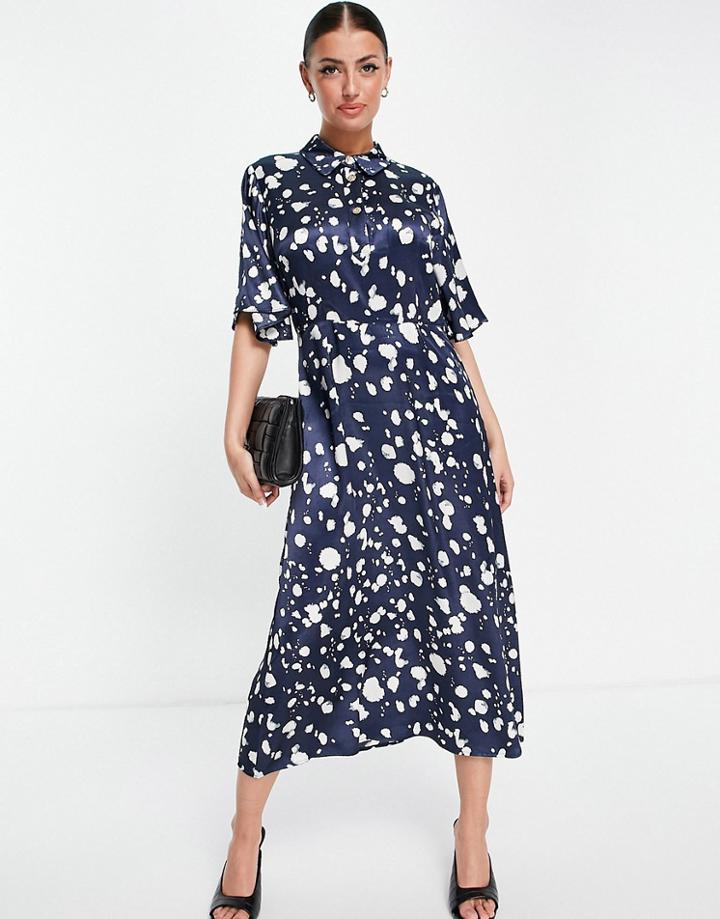 Selected Femme Midi Dress In Blue Mono Print-multi