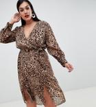 Boohoo Plus Chiffon Wrap Midi Dress In Leopard - Multi