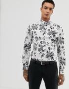 Twisted Tailor Skinny Fit Shirt In White With Floral Print - White
